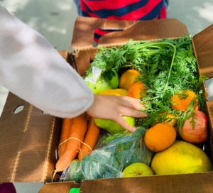 box of fruits and vegetables being delivered