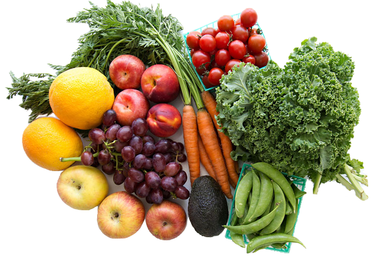 Half box of organic fruits and vegetables