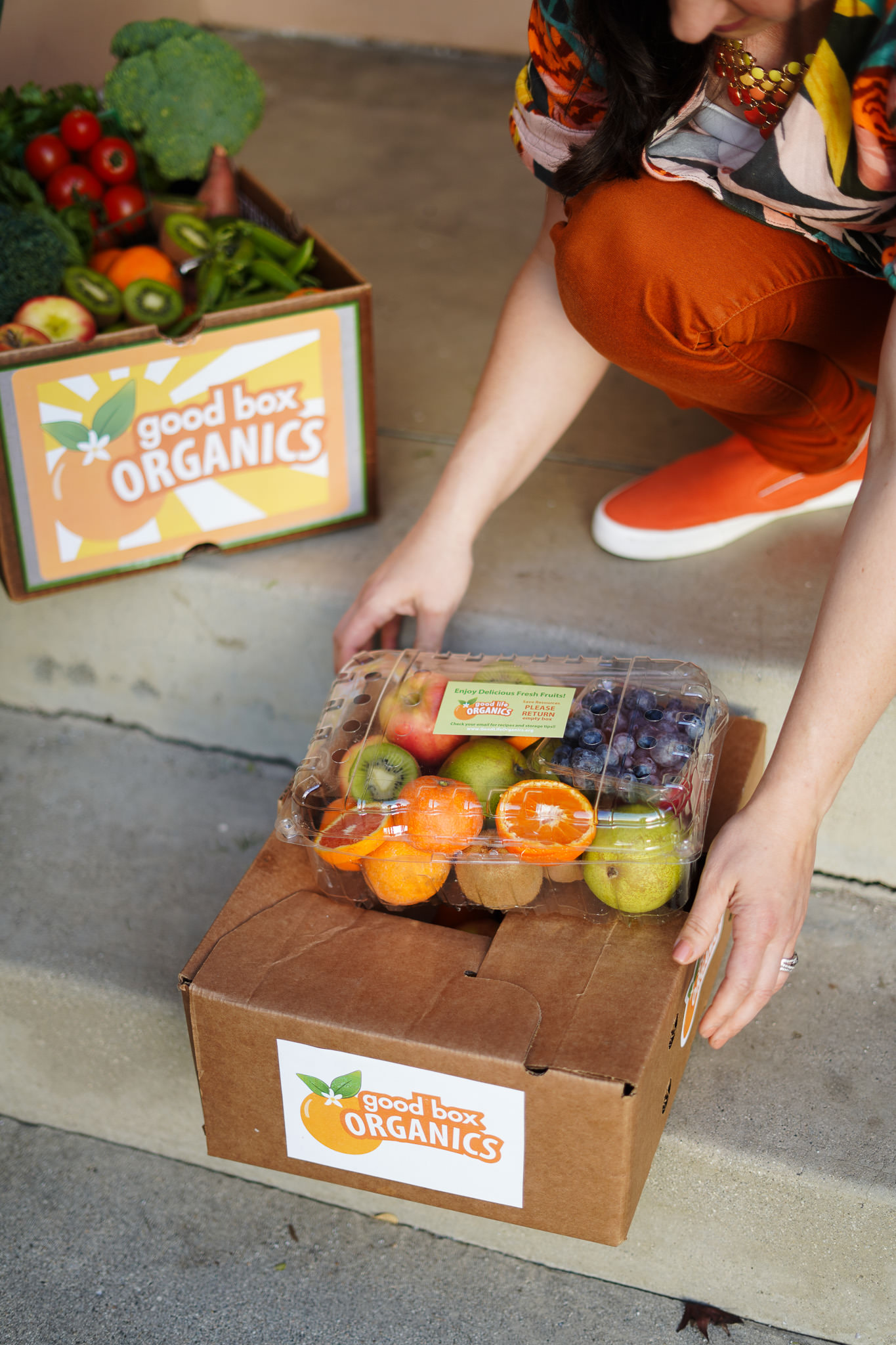 Organic fruits and vegetables delivered at home. Includes kiwi, tangerines, blueberries, pears and more